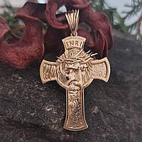Крест, Крестик, с ликом Иисуса Христа, кулон, подвес, амулет. бронза позолоченная