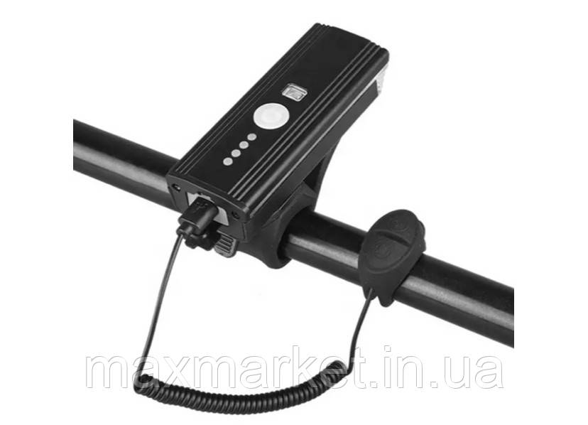 Вело фара+вело дзвінок HJ-062-XPE ULTRA LIGHT, виносна кнопка, індикація, Waterproof, акум., ЗУ micro USB