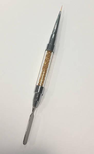Пензель з кристалами для полігеля та малювання 2 в 1 (кисть-лайнер + шпатель) №5, фото 1