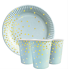 Набір посуду для свята конфеті на блакитному, на 10 осіб