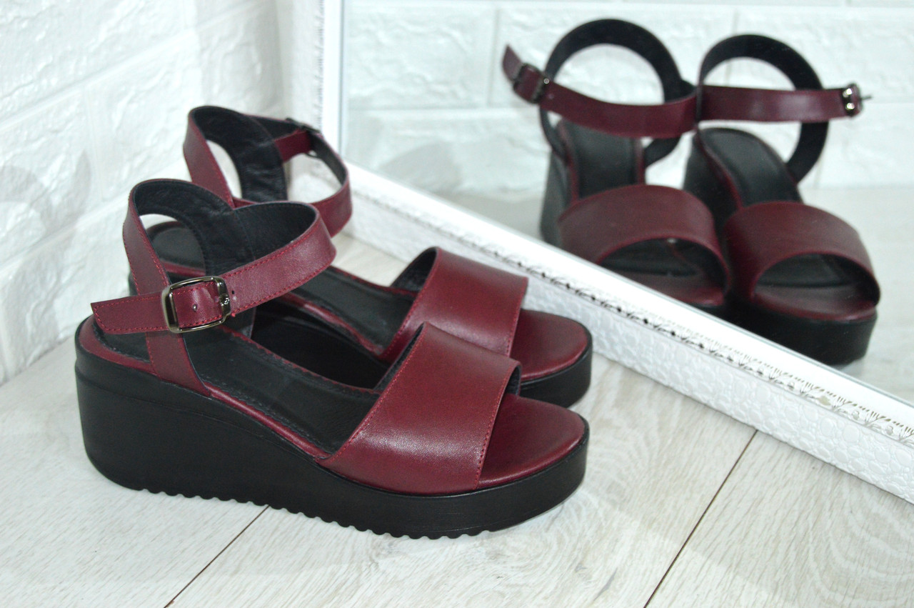 Женские Босоножки на Платформе Кожаные Бордового Цвета Все Цвета 41 42 ...