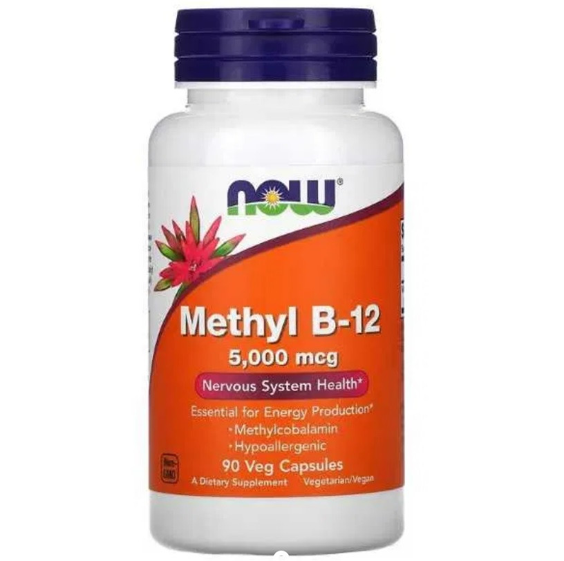 Вітамін B 12, NOW Foods, Methyl B-12, 5,000 mcg, 90 Veg Capsules