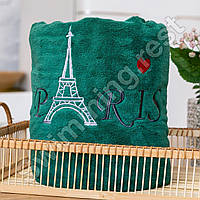 Рушник мікрофібра велюр пляжний лазневий сауна 160х90 см Париж Зелений
