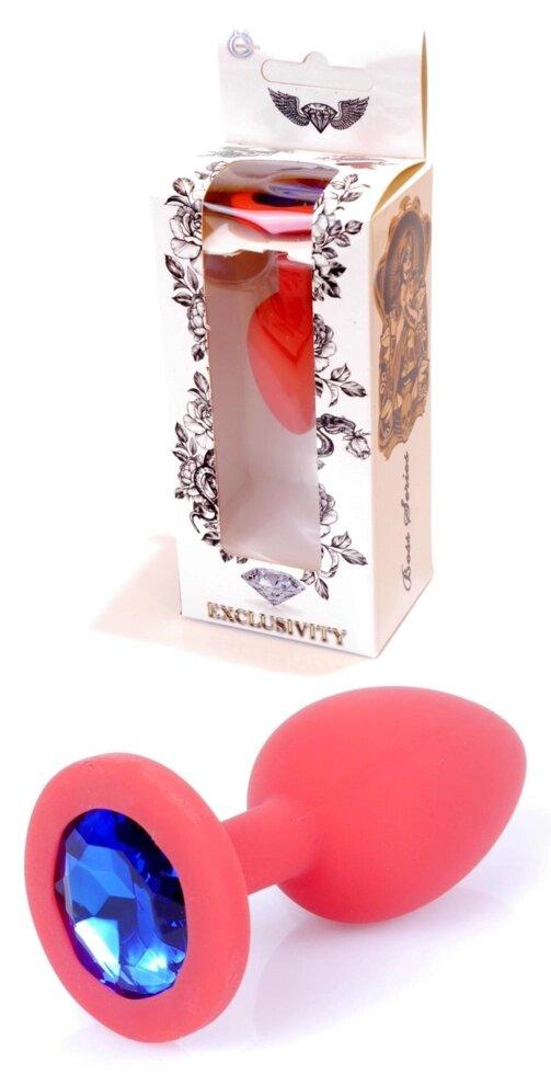 Силіконова анальна пробка із кристалом oss Series - Jewellery Red Silicon PLUG Medium Blue M, 35мм