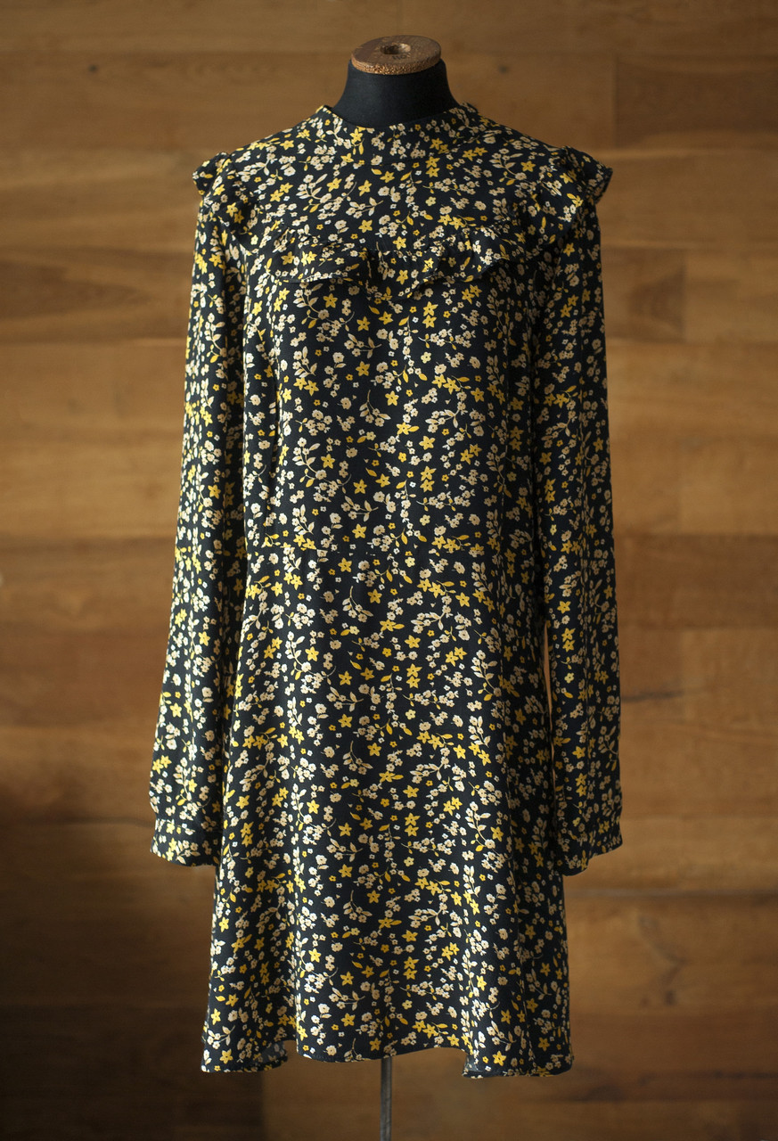 Чорна батальна сукня з дрібними квітами міді жіноча F&F, розмір 4XL, 5XL
