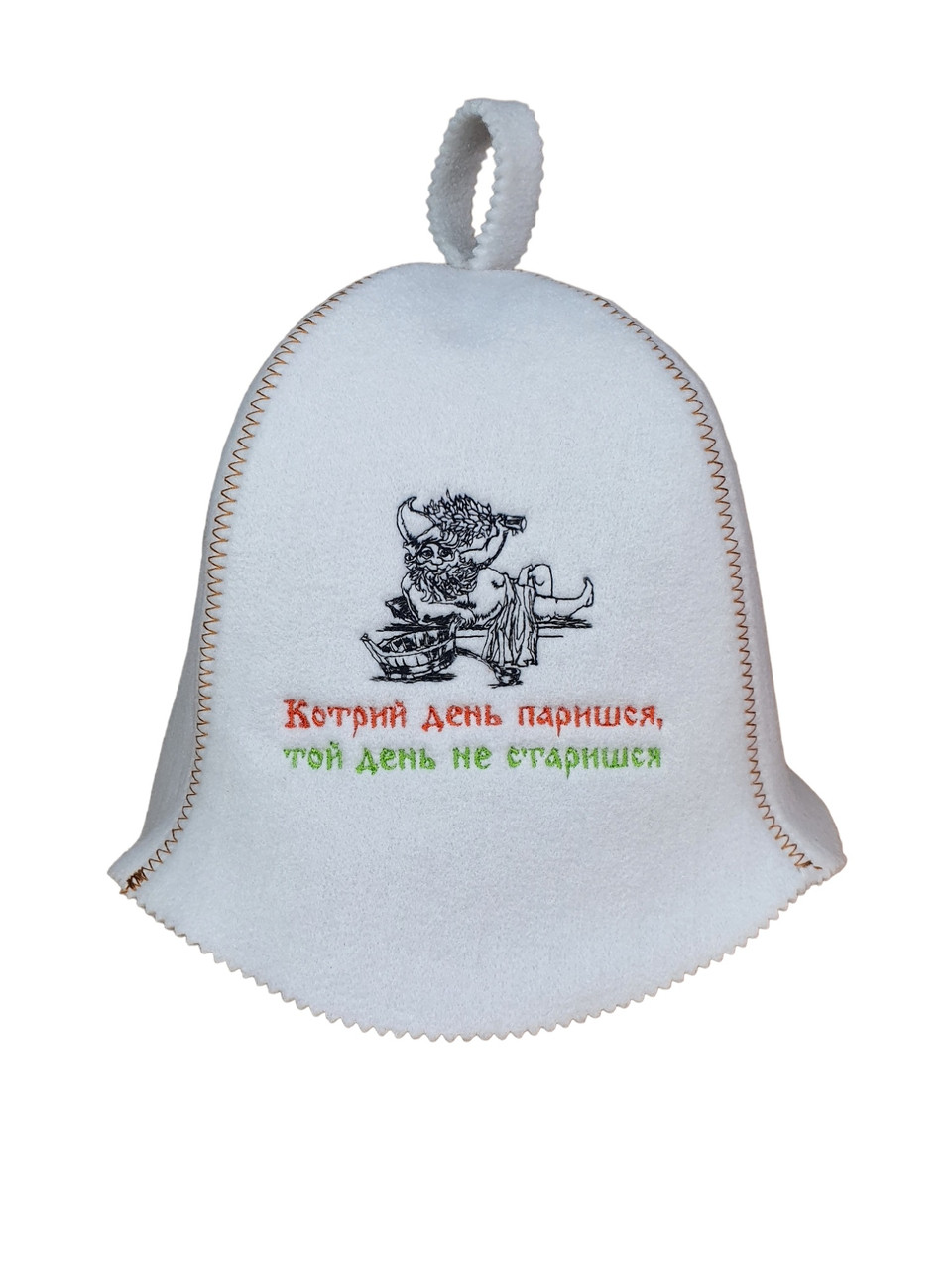 Шапка для сауни (біла), Котрий день паришся - той день не старишся, штучна повсть, Saunapro