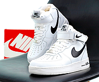 Зимние женские мужские кроссовки с мехом Nike Air Force 1 high White Winter обувь Найк Аир Форс белые высокие