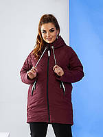 Стильна вільна жіноча куртка-парка батал арт.1010/1 непромокальна плащівка колір бордо