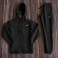 Мужской спортивный костюм Nike теплый на флике кофта на молнии зимний черный