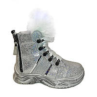Дитячі зимові черевики для дівчинки, сріблясті (98322/502/177, 90322/502/177), Bistfor 28 р. Срібний