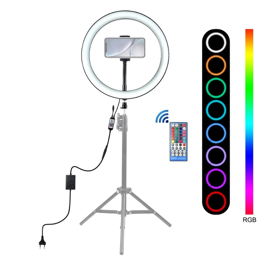 Кільцева лампа RGB на 26 см. з пультом і штативом 1,6 метра для блогерів, Tiktok, лампа для тик току