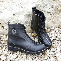 Кожаные ботинки женские на низком ходу демисезонные черные Spor Trend Турция 39