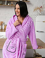 Жіночий банний халат мікрофібра велсофт Smile Бузковий