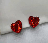 Клипсы серьги сережки (без прокола) металл и пластик сердечки пластик сердце красное