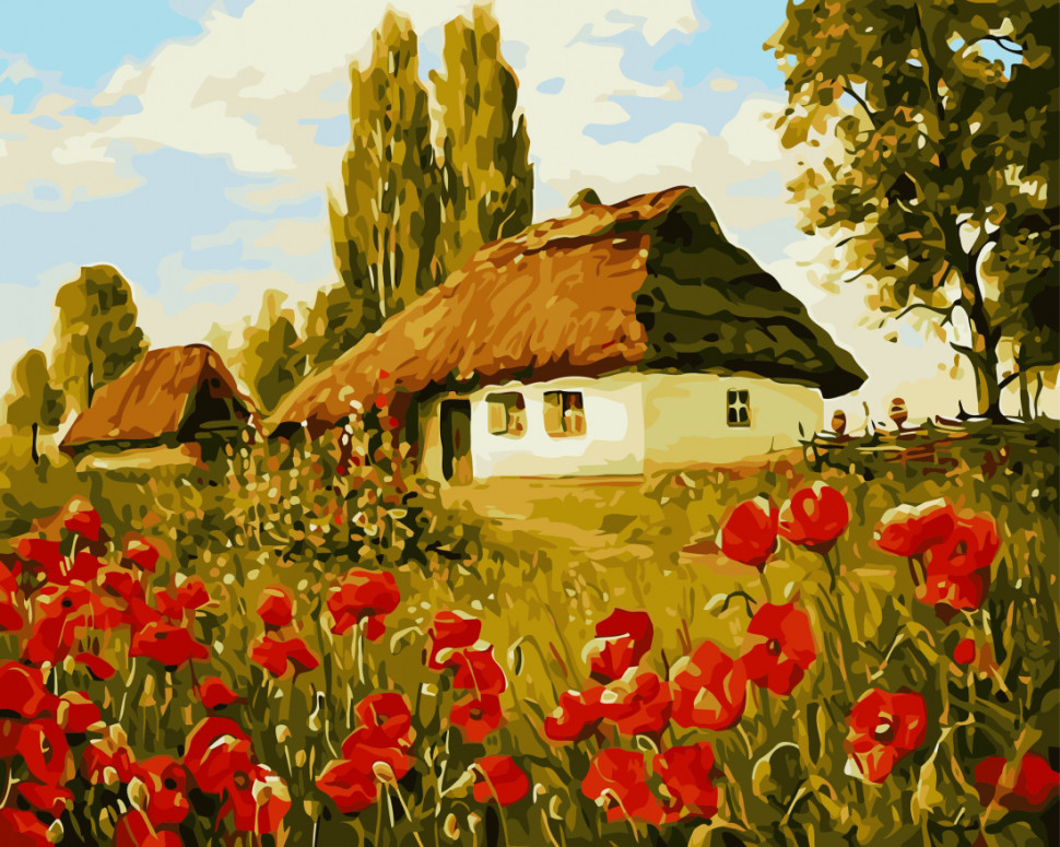 Картина по номерам. Brushme "Будиночок у маках" GX8271, 40х50 см