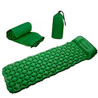 Килимок туристичний надувний із подушкою, матрац 190x60x5 см, зелений