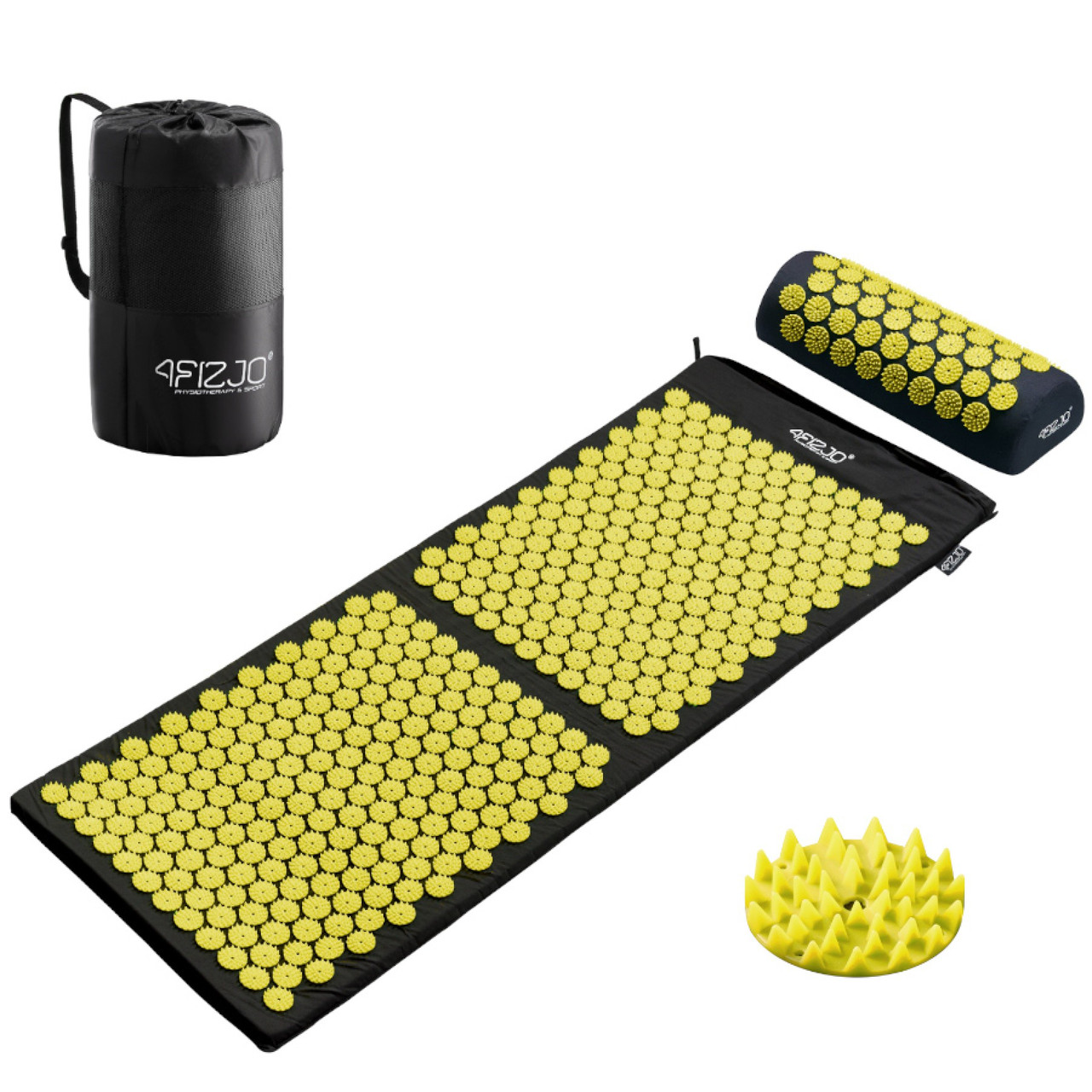 Коврик акупунктурний з валиком 4FIZJO Аплікатор Кузнецьова 128 x 48 см 4FJ0087 Black/Yellow