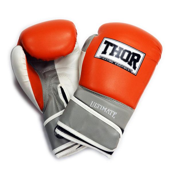 Перчатки боксерські THOR ULTIMATE 16oz /PU /оранжево-бело-сері