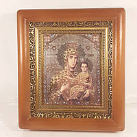 Ікона Акафістна-Зографська Пресвята Богородиця, лик 10х12 см, в коричневому дерев'яному кіоті