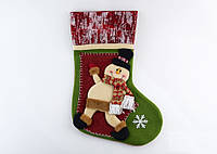 Носок для конфет Новогодний носок для подарков "Снеговик со снежинкой"