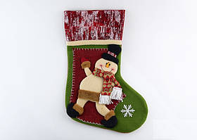 Носок для цукерок Новорічна шкарпетка для подарунків "Сніговик зі сніжинкою"
