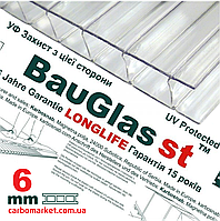 Стільниковий полікарбонат 2100Х6000Х6 мм BauGlas  Premium Longlife 1UV прозорий  Сербія