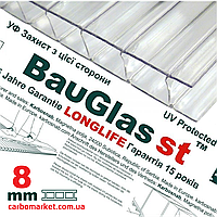 Сотовый поликарбонат 2100Х6000Х8 мм BauGlas Premium Longlife 1UV прозрачный Сербия