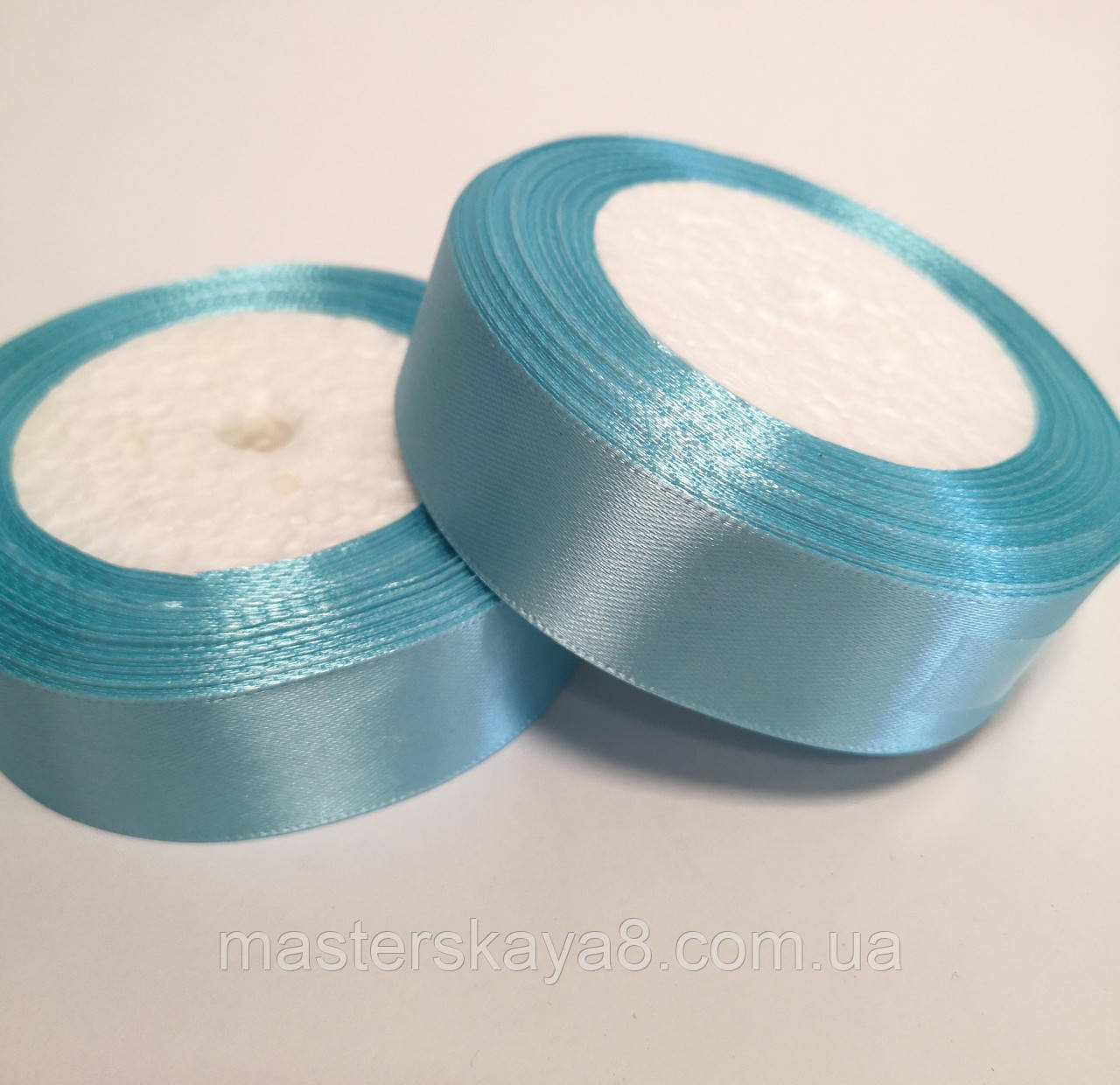 Стрічка атласна 2,5 см/22,8м, колір блакитний пастель