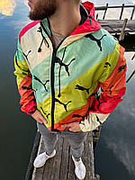 Куртка ветровка мужская разноцветная с капюшоном