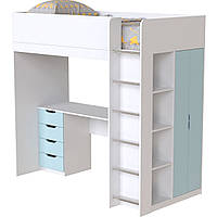 Ліжко-чердак Binky ДЮС33 аляска/блакитна лагуна МДФ ТМ Art In Head