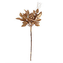 Набір з 12 одиниць. Декоративна гілка "Засніжена листя" золота (2010-076), Elisey