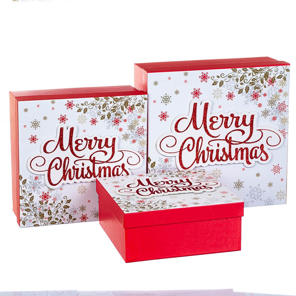 Набір з 3 коробок "Merry Christmas" білий 28*28*11 (8211-008), Картон, Elisey