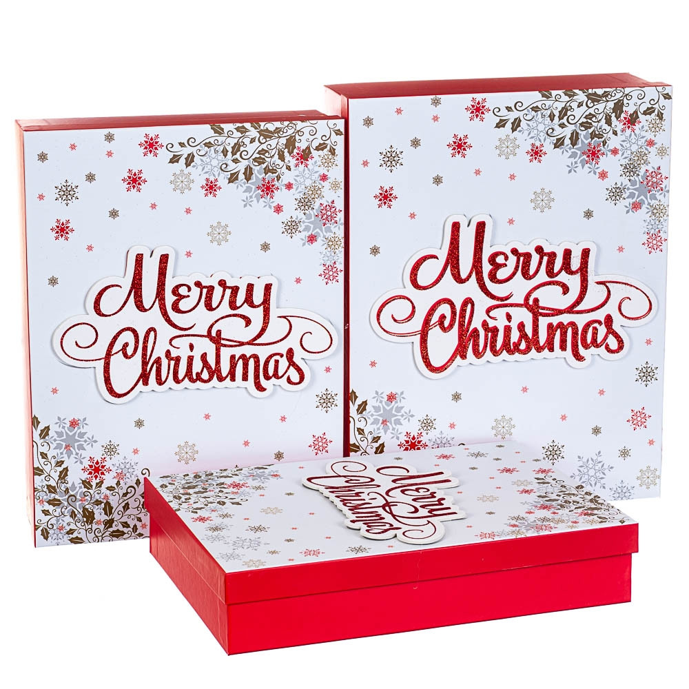 Набір з 3 коробок "Merry Christmas" білий 39*30*11 (8211-009), Картон, Elisey