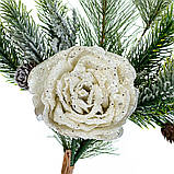 Набір з 6 одиниць. Новорічна гілка "Троянда" біла (6008-027), Тканина, Elisey, фото 2