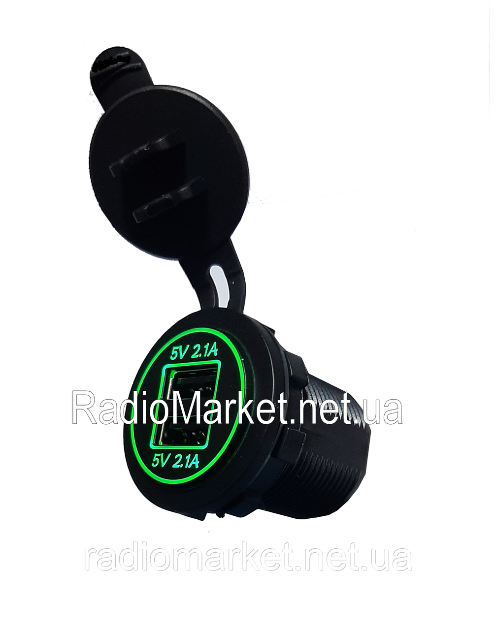Гніздо USB подвійне врізне 5V 2,1 А з індикатором і кришкою, фото 1