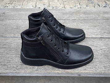 Шкіряні чоловічі прошиті зимові черевики розміри 40-46