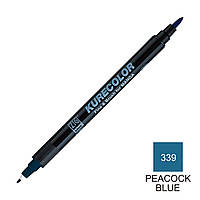 Маркер ZIG 339 Kurecolor Fine & Brush for Manga (2 пера: пензель + т.п) Peacock Blue (Кобальт)
