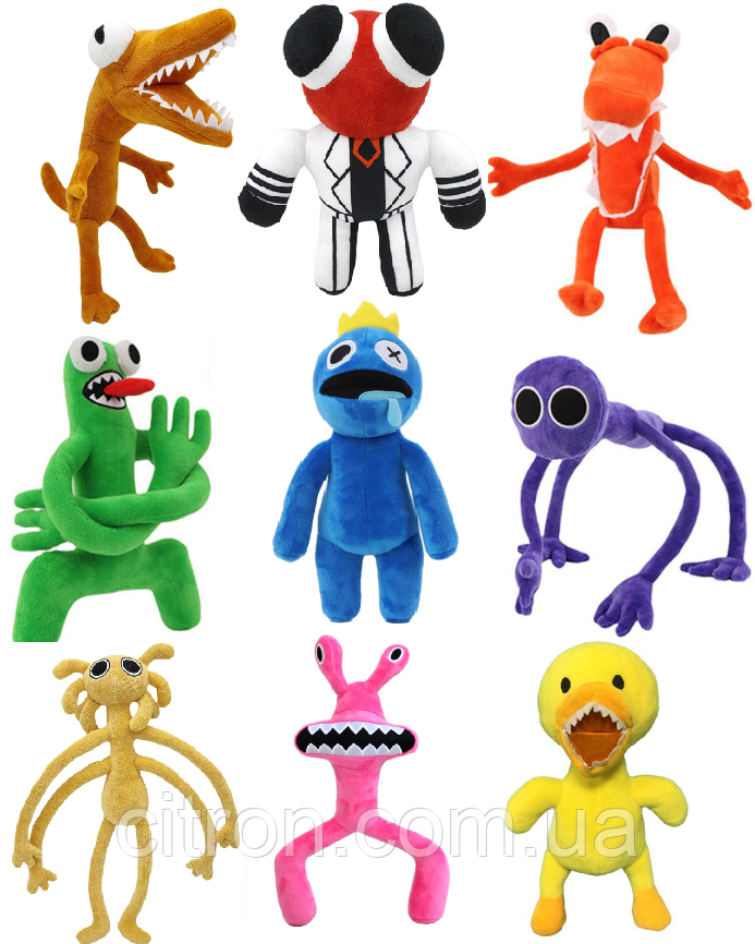 Набір Райдужні Друзі 9 штук, м'які іграшки з Roblox Rainbow Friends 30 см висота.
