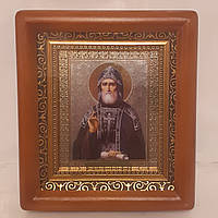 Икона Иов Игумен святой Преподобный, лик 10х12 см, в коричневом деревянном киоте