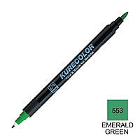 Маркер ZIG 553 Kurecolor Fine & Brush for Manga (2 пера: пензель + т.п) Emerald Green (Зелений смарагд),