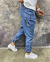 Мужские модные качественные джинсы-джоггеры синие. Мужские турецкие джинсы на липучках