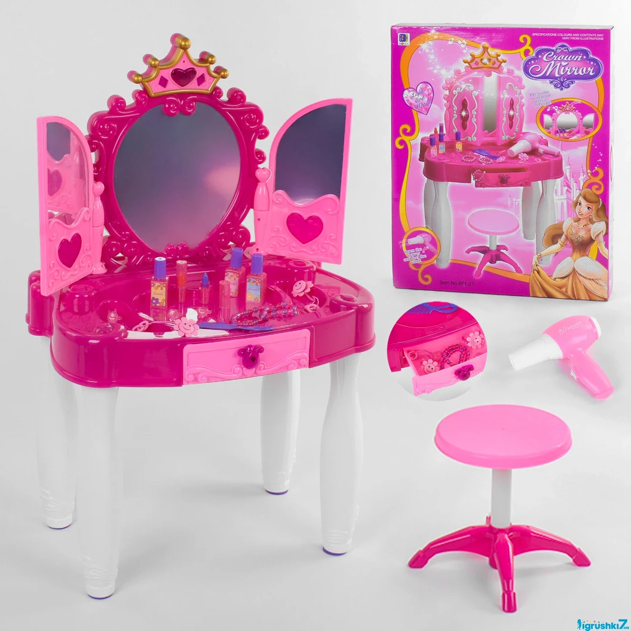 Трюмо 661-21 (8) підсвічування, мелодія, набір аксесуарів, стільчик, на батарейках, в коробці, фото 1