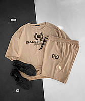 Комплект шорты и футболка мужские оверсайз. Летний мужской костюм бежевый Спортивный набор для мужчин K86B