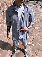 Летний серый мужской костюм шорты и рубашка лен Модная молодежная одежда для парней мужчин RS6
