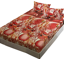 Набір (Сатін) | Простирадло на резинці двоспальне і дві наволочки 50х70 "Новорічний 6"