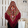 Класична бордова народна хустина з густими китицями Гармонія Квітів, фото 8