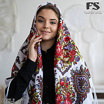 Сучасна біла вовняна хустина Квітуча Лілія, фото 4