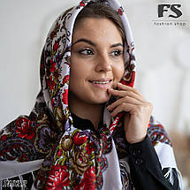 Сучасна біла вовняна хустина Квітуча Лілія, фото 6