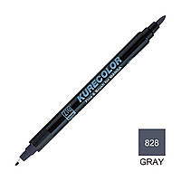 Маркер ZIG 828 Kurecolor Fine & Brush for Manga (2 пера: пензель + т.п) Gray (Сірий)