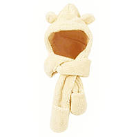 Шапка-шарф с ушками 3 в 1 (мишка, медведь, капюшон, варежки) Бежевая, Унисекс WUKE One size